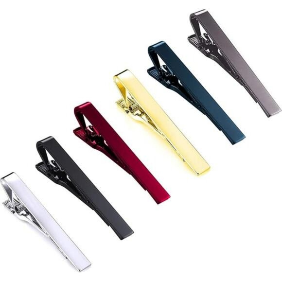 Mens tie clips set 6 pack metal tie bars for skinny regular necktie formal - Picture 5 of 5